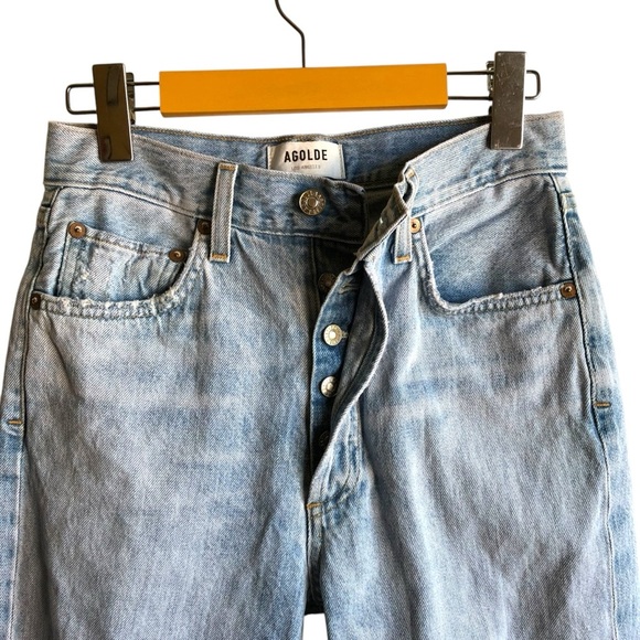 Agolde Riley High Rise Crop Jeans Light Blue Distressed Denim Size 25 - Picture 12 of 16